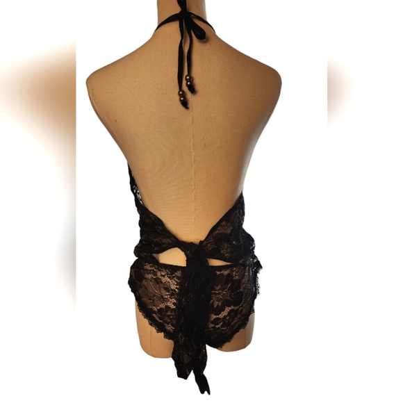 NWOT Black Lace with Gold High Neck Teddy - Picture 3 of 8